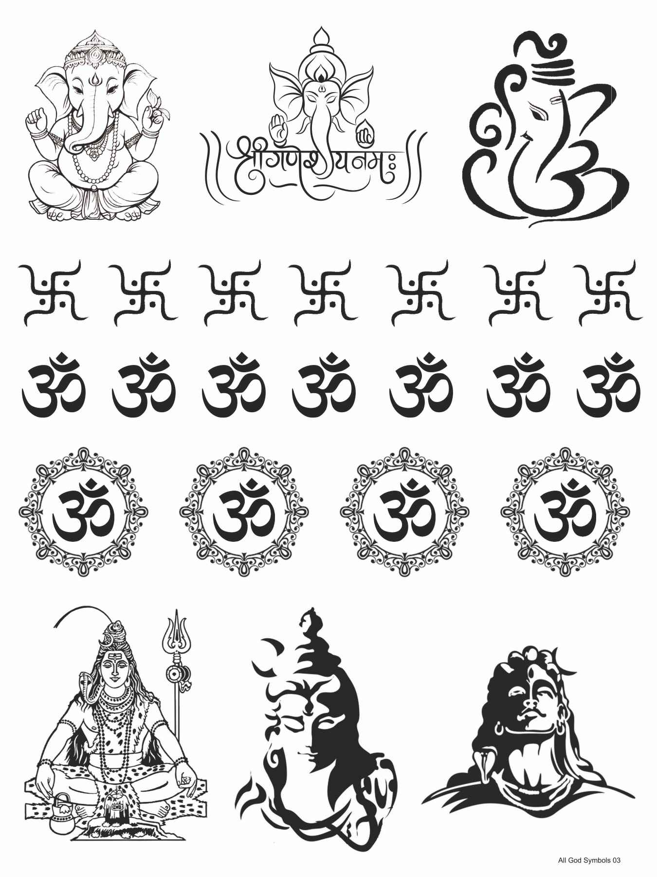 All God Symbols 03 Golden Embossed Sheet A4 Size