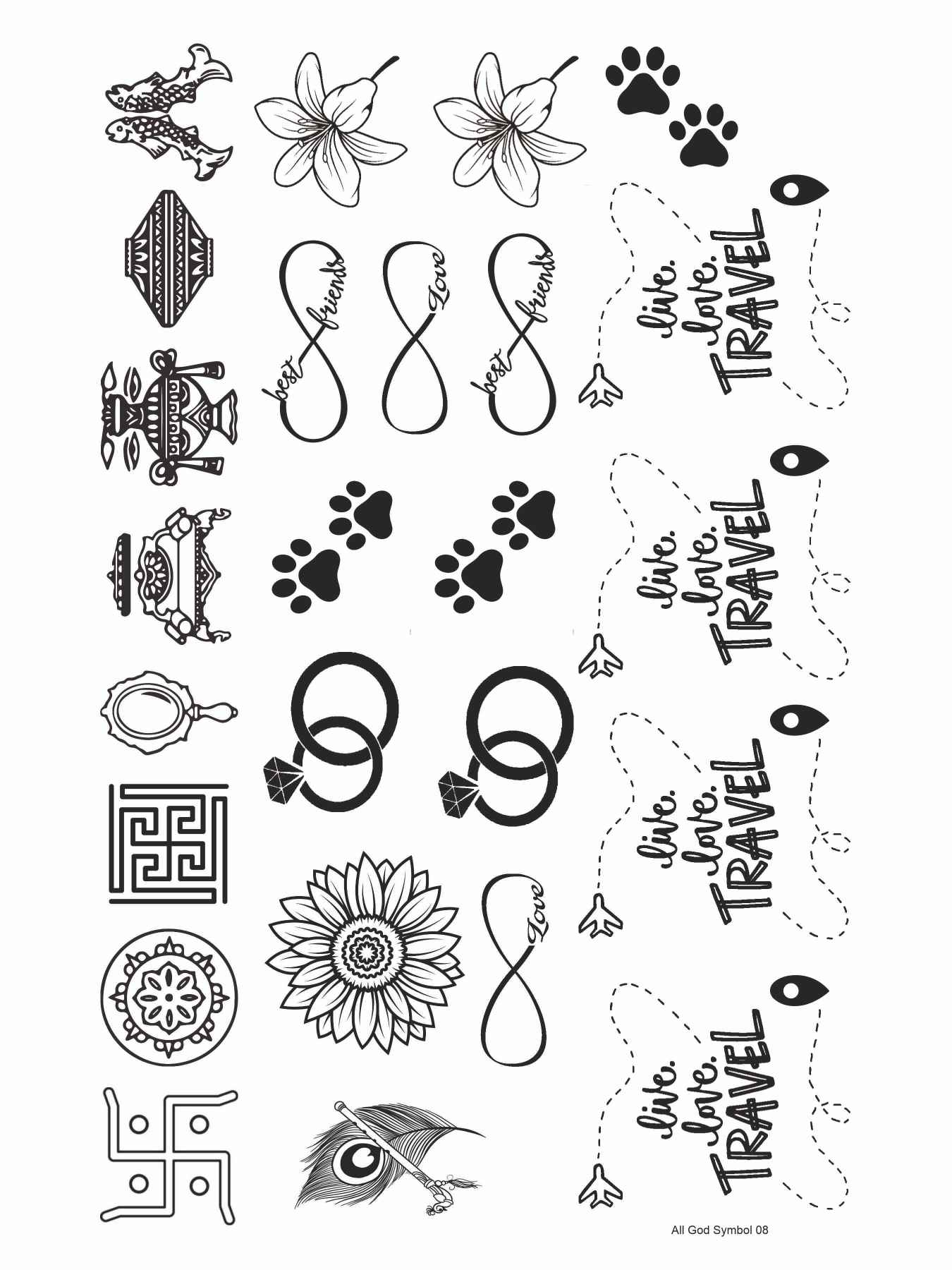 All God Symbols 08 Golden Embossed Sheet A4 Size