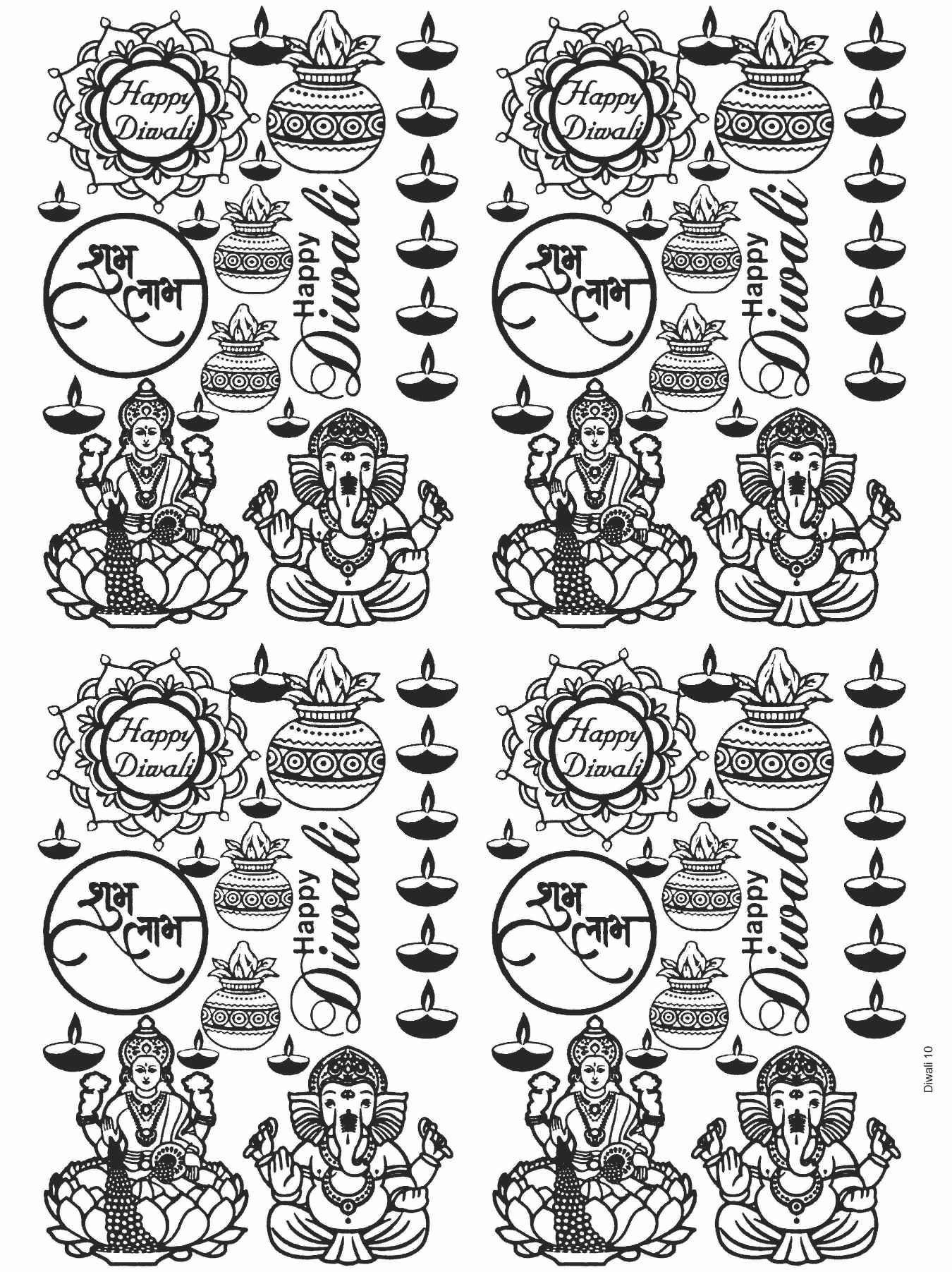 Diwali 10 Golden Embossed Sheet A4 Size