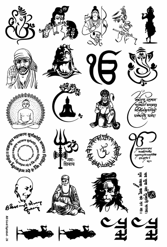 All God Symbols 24 Golden Embossed Sheet A5 Size